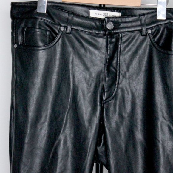Riani Designer Black Faux Leather Pants Size 12 - Picture 4 of 16